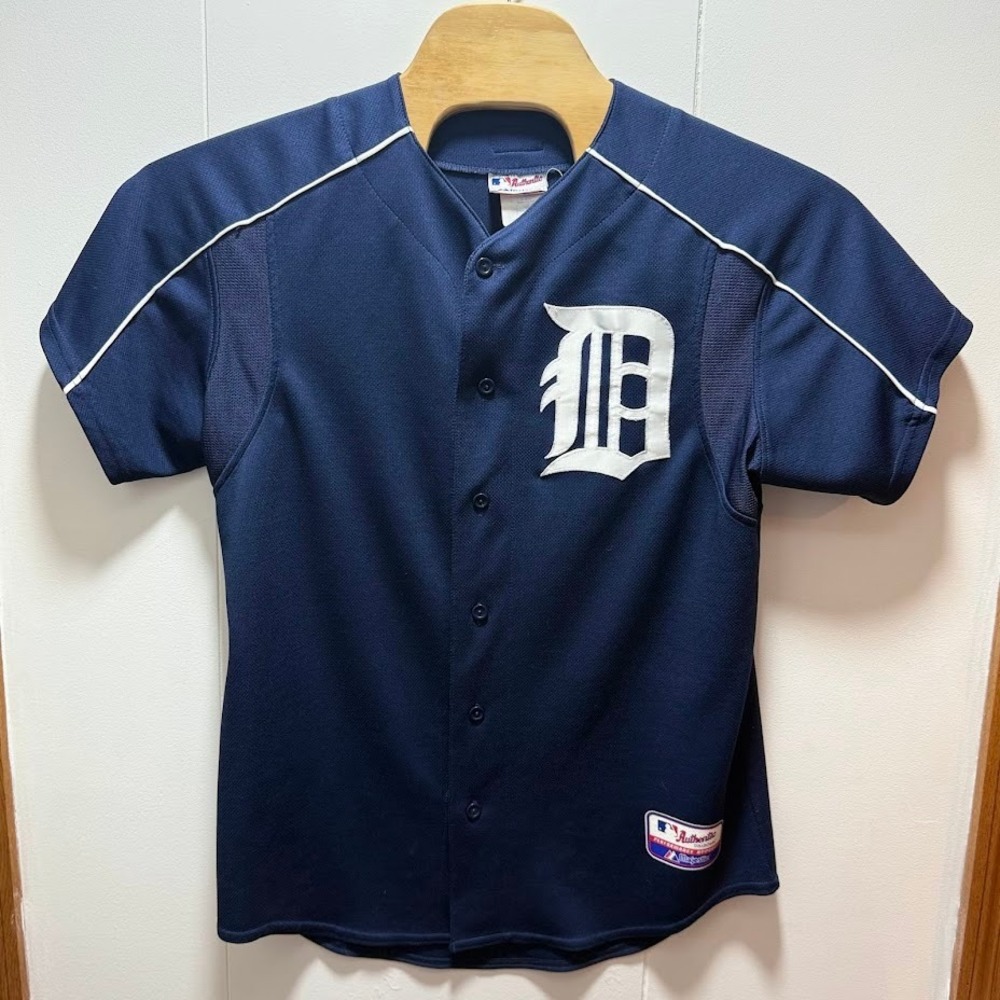 Majestic Detroit Tigers MLB Baseball Jersey Mens Medium Navy Blue Authentic 6500